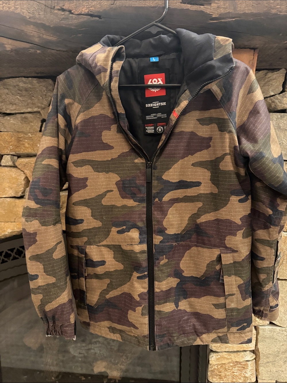 686 Kids Camo Hooded Snowboarding Jacket - Brown & Green